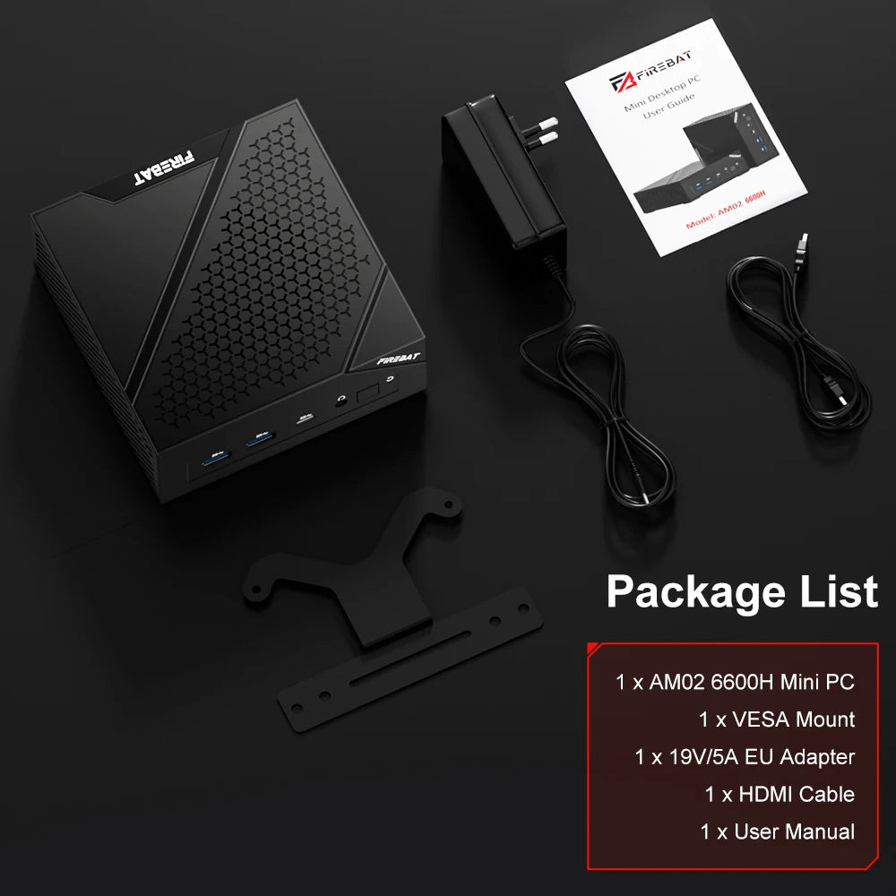 FIREBAT AM02 Mini PC AMD Ryzen 5 6600H - 16GB DDR5 RAM, 512GB SSD, WiFi 6, Bluetooth 5.2