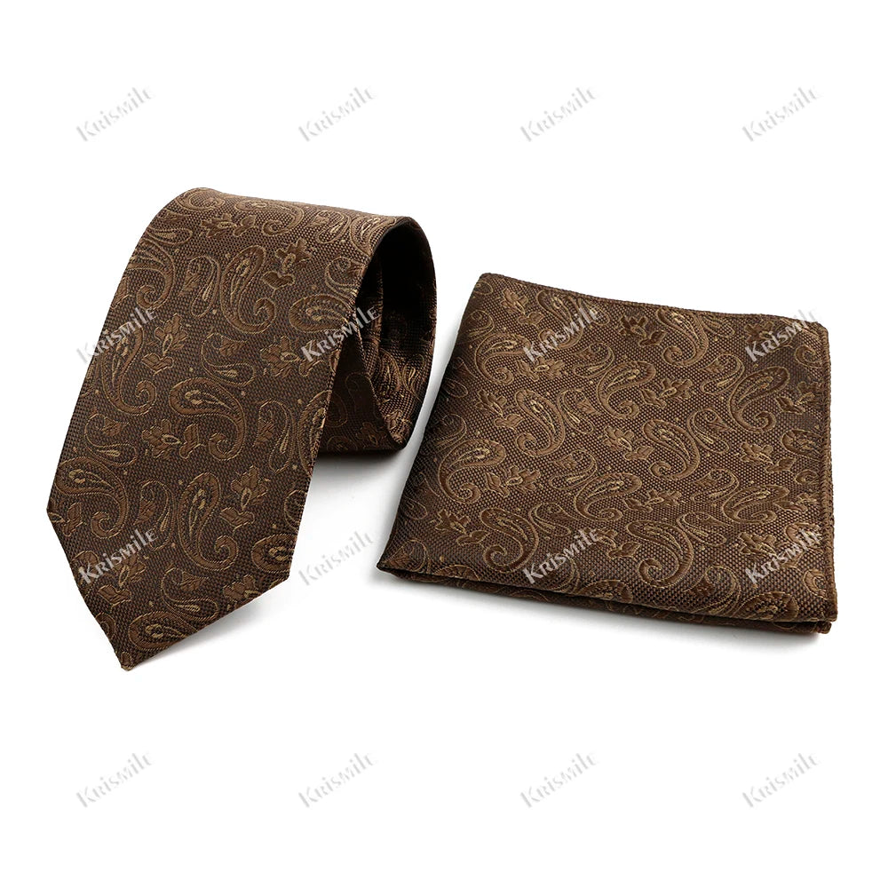 Novelty Paisley Tie Pocket Square Set For Men Skinny Slim 6cm Necktie Fit Business Wedding Party Stage Host Daily Wear Accessory