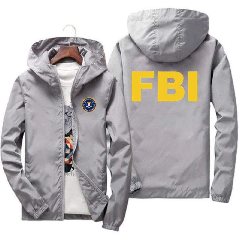 Jachetă bomber cu design grafic FBI - Mărimea M, cu fermoar ușor