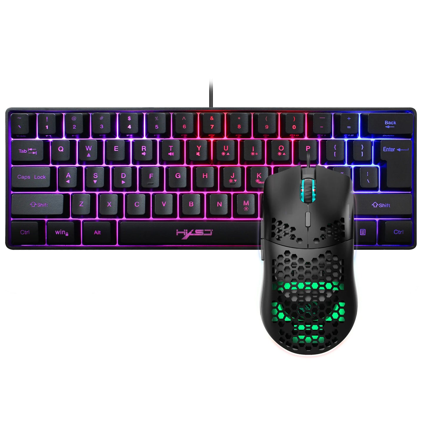 Gaming-Set 2025: HXSJ 61 Keys V700 RGB Luminous - Mechanical Feel Keyboard Mouse Combos Collection