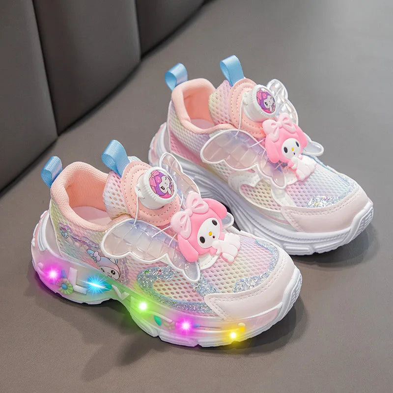 Sanrio Hello Kitty 2025 - Frühling Herbst Kinder Neu Sport Schuhe - Prinzessin Beleuchtung Casual Mädchen Rotierend Knopf Laufschuhe