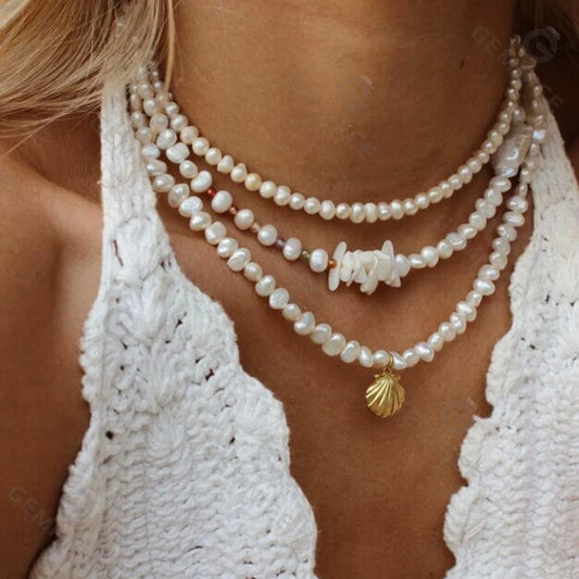 Gemnel Bohemia Beach Freshwater Pearl Shell Pendant Choker Necklace