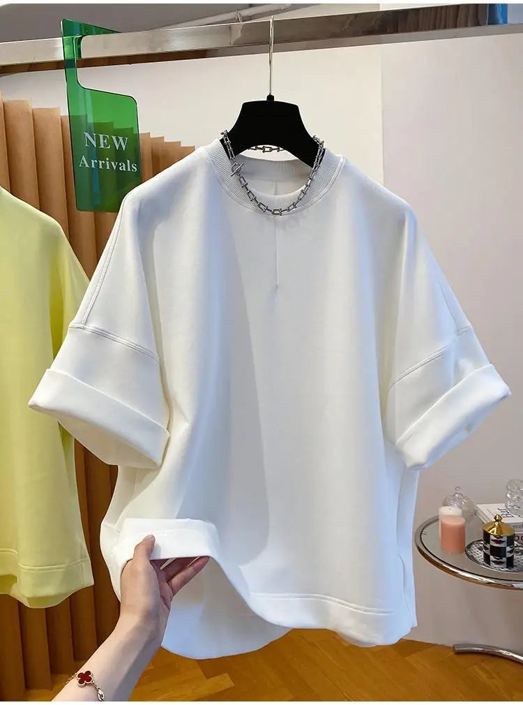 Women T-shirt 2025 Summer New Solid Color Short-sleeved T-shirt Female Loose Casual Round Neck T Shirt