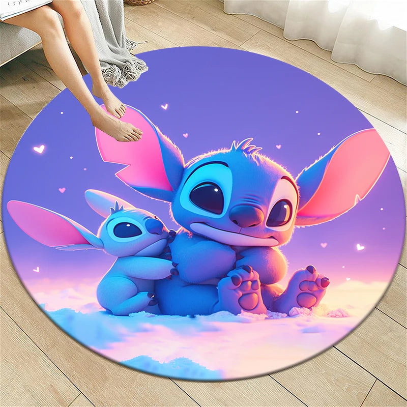 Star Stitch Cartoon HD Printed Round Carpet for Living Room Bedroom Rugs Camping Picnic Mats Flannel Anti-Slip Rug Yoga Mat Gift