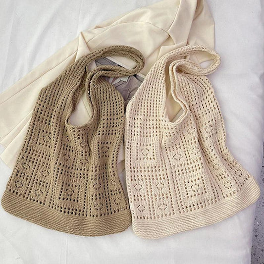 Knitted Handbags Beach Bags Lightweight Students Shoulder Casual Tote Female Style Shopping Woven Bags For Women Girls - Golden Bridge Store