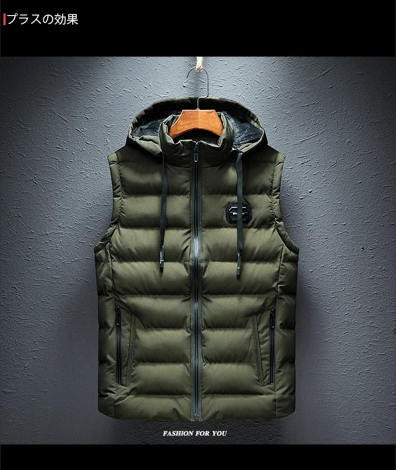 AirCN Gepolsterte Baumwoll-Füllung Weste Mit Kapuze Für Kalte Tage - Größe 6XL, Reißverschluss, Baumwoll-Füllung