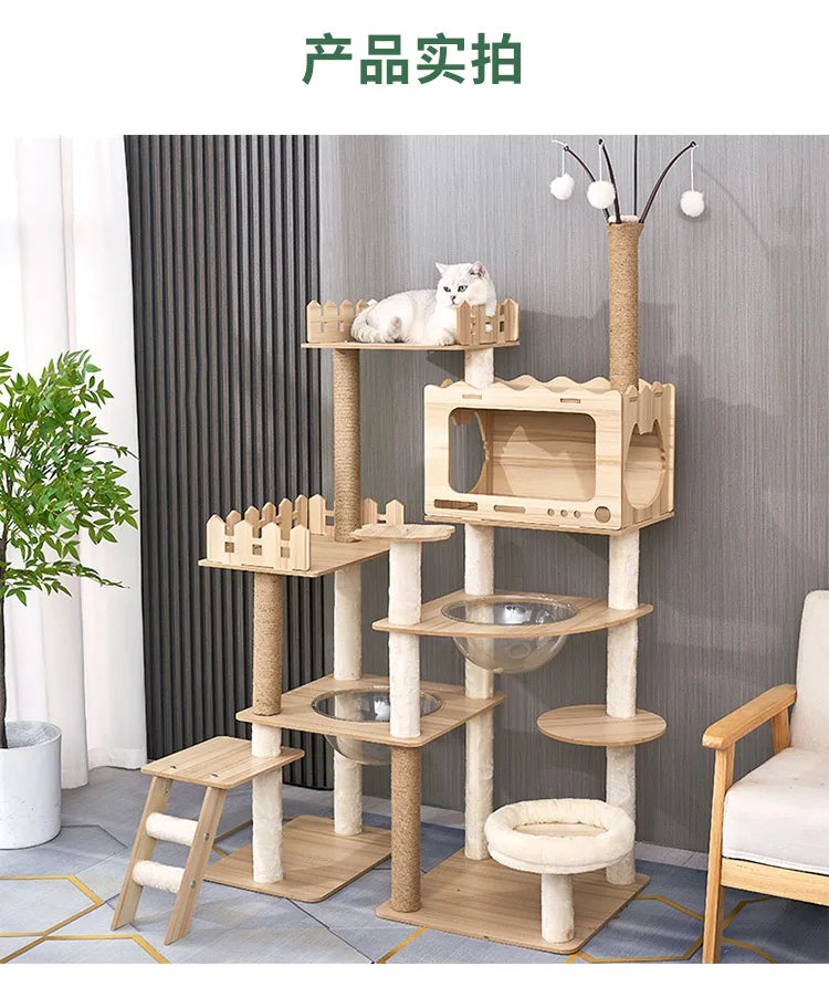 Großer Holz Katzenbaum Mit Raum Pod Multi-Level Katzen Turm & Kratzbäume Langlebig Katzen Möbel Für Indoor Katzen Katzen Spielzeug