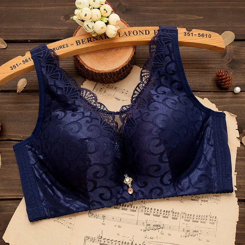 elegant Bra Women Lace Push Up Bralette Wire Free Mesh Large Size Lingerie Solid Color Seamless Thin Wireless Soft Floral Bralette
