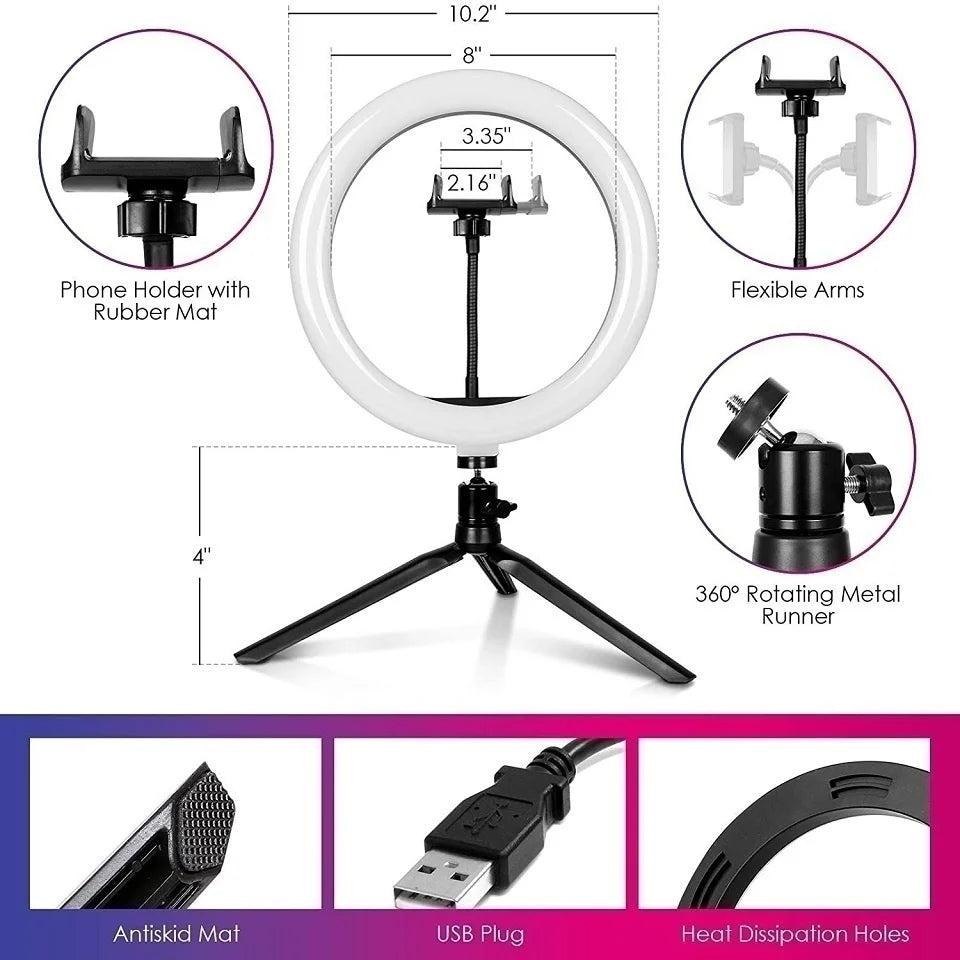 Inel luminos 2025: Trepied RGB pentru selfie de 12 inch și 30 cm - Suport telefon, fotografie, LED, colecție de machiaj