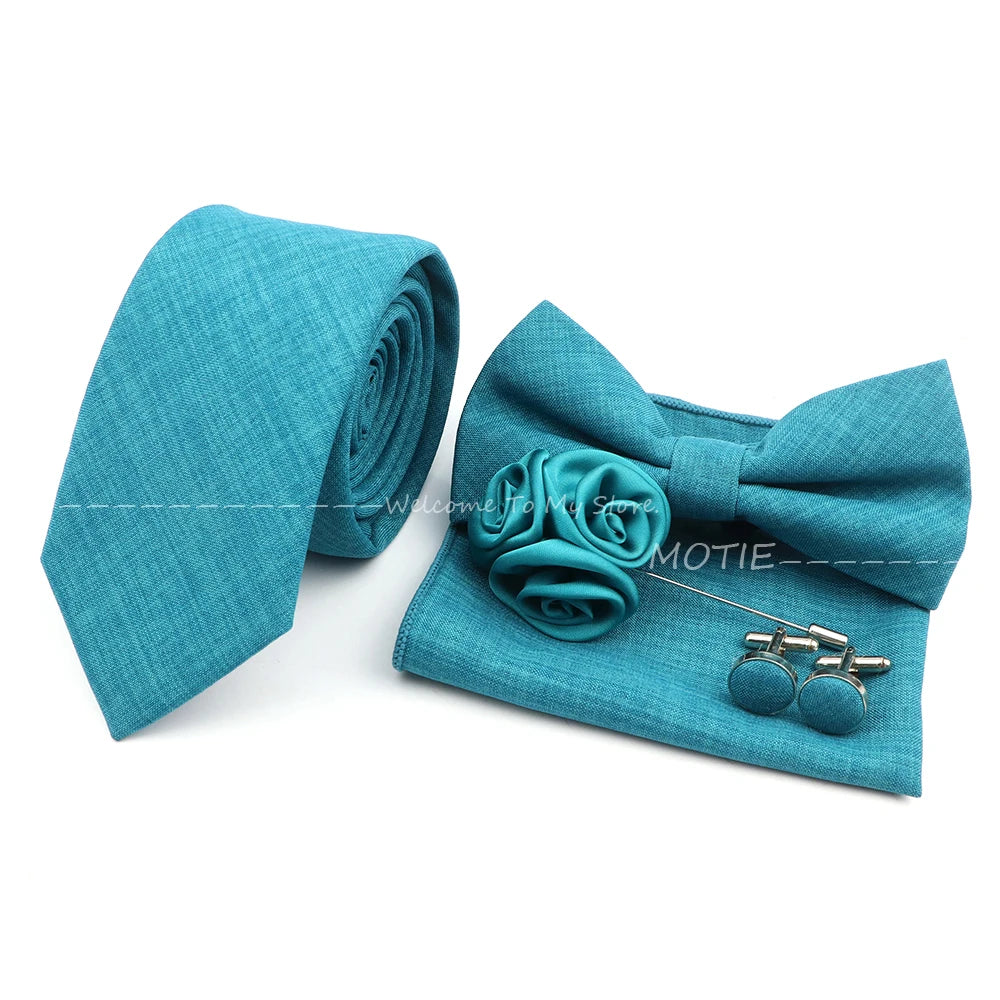 Set de accesorii bărbătești cu design nou, 27 de culori: batistă clasică din bumbac, butoni, papion pentru nuntă, petrecere, cadouri