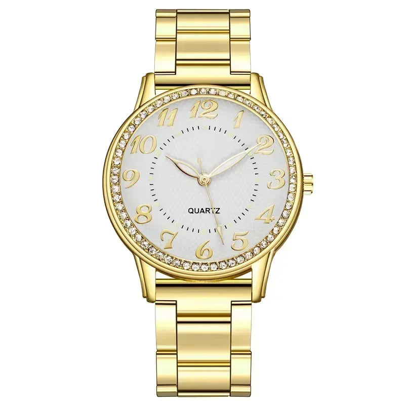 Luxury Brand Women Watch 2024 New Fashion Simple Rhinestone Steel Band Watch Ladies Big Dial Quartz Clock Bracelet Clock Reloj