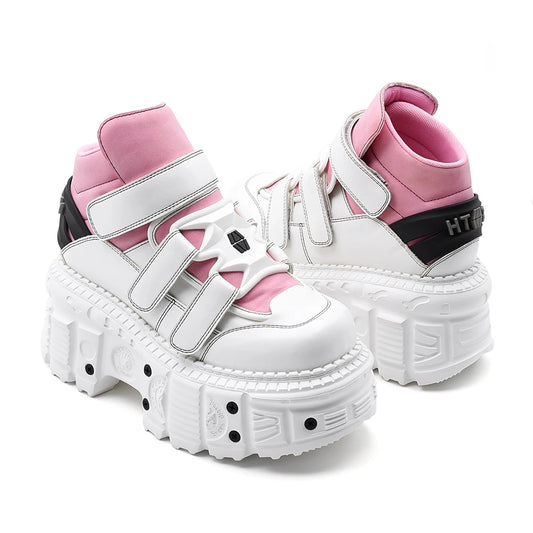 U-DOUBLE Punk Ankle Boots Gothic - Plateau 7cm Schnürung