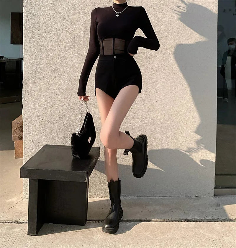 Summer Women T Shirt  Woman Clothes Long Sleeve Tops Spring Black Slim Tshirt Female Crop Top Tee elegant Skinny Y2k