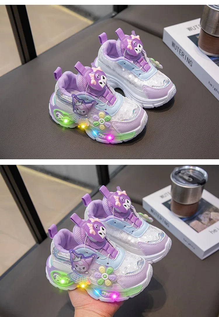 Sanrio Hello Kitty 2025 - Frühling Herbst Kinder Neu Sport Schuhe - Prinzessin Beleuchtung Casual Mädchen Rotierend Knopf Laufschuhe