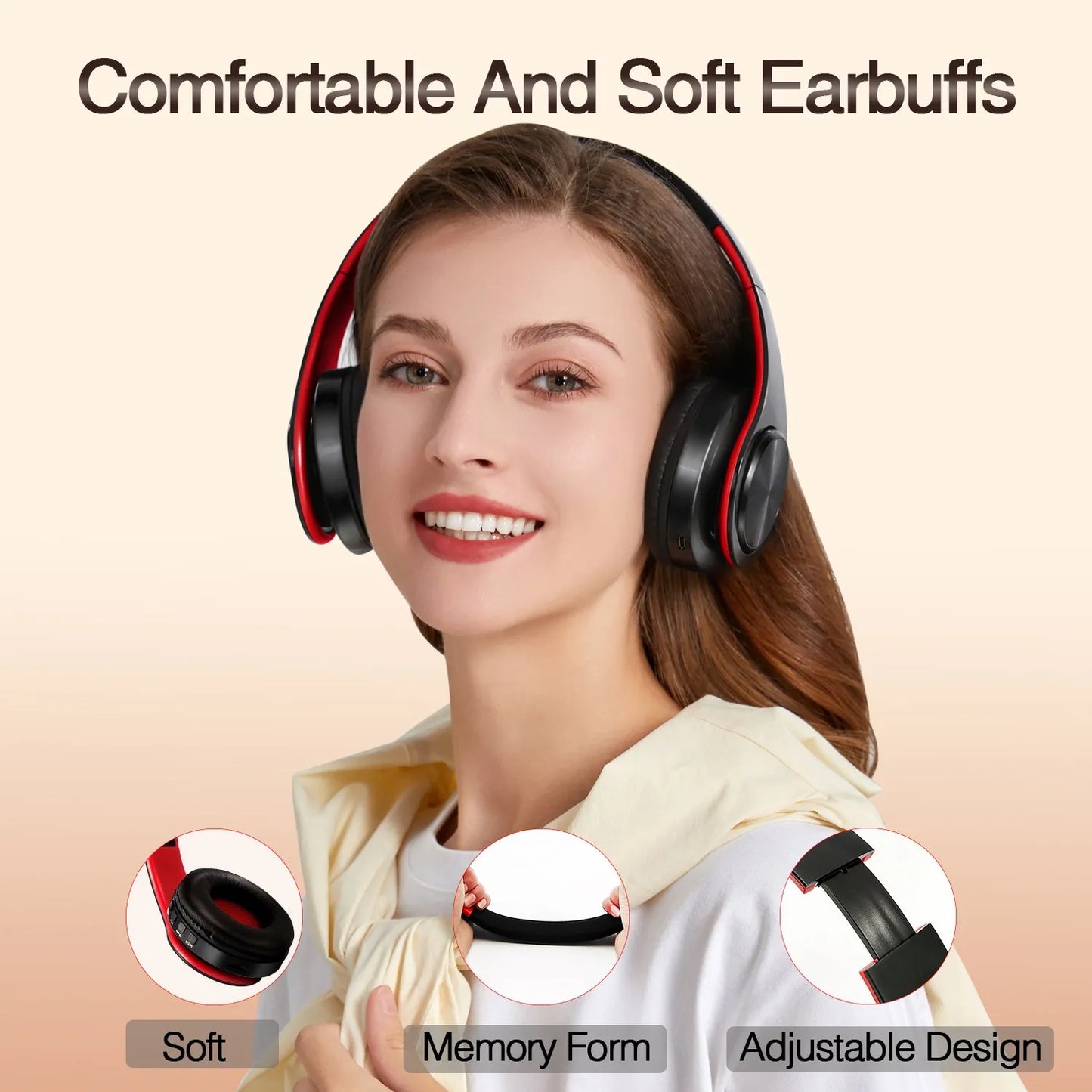 CATASSU Bluetooth Kopfhörer Over-Ear Stereo Drahtloses Headset Weiche Leder Ohrpolster Eingebautes Mikrofon für PC/Handy/TV