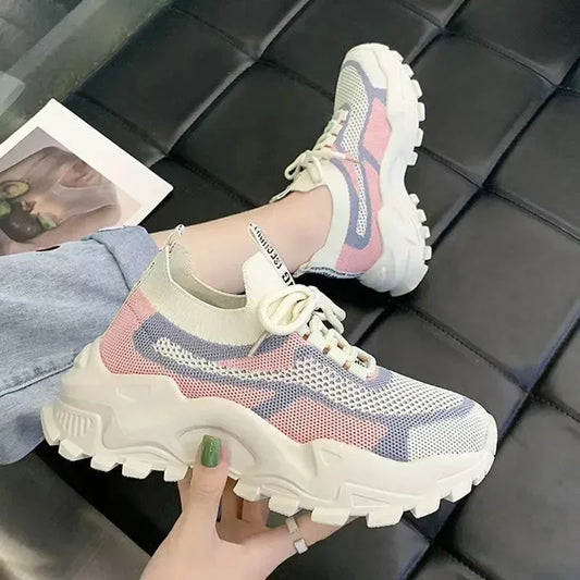 Damen Laufschuhe - Leichte Schnür-Sneaker - Mesh Casual Schuhe - Weiche Sohle Tennis Outdoor Schuhe - Golden Bridge Store