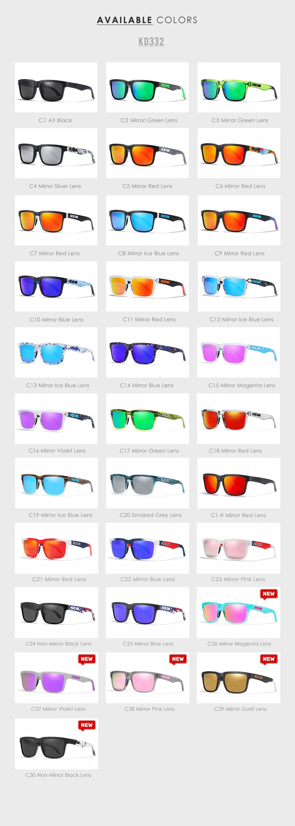 Ochelari de soare polarizați KDEAM pentru bărbați, ochelari de soare pătrați, casual, în aer liber, ochelari de soare unisex pentru femei, pentru cupluri, cu ambalaj nou