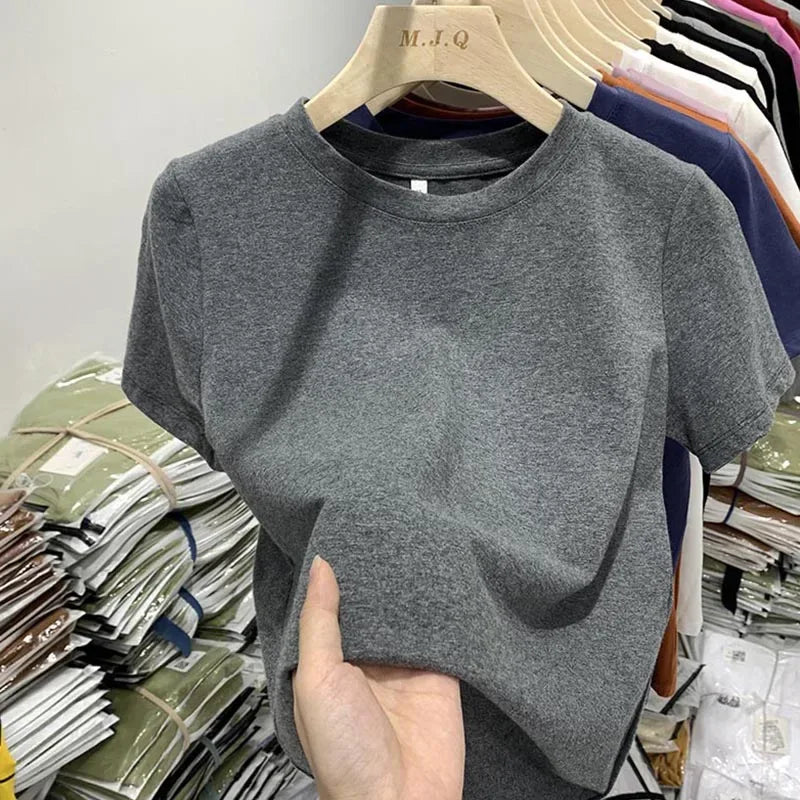 Women T Shirt Girls T-Shirt Woman Clothes Tops Cotton Tshirt Female Short Sleeve Spring Tee elegant Y2k Top White - Golden Bridge Store