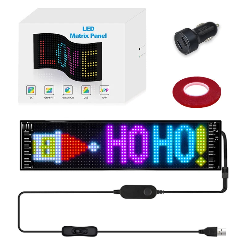 LED-Matrix-Pixel-Panel, Scrollendes Helliges Werbe-LED-Schild, Flexibles USB 5V LED-Auto-Schild Bluetooth-App-Steuerung