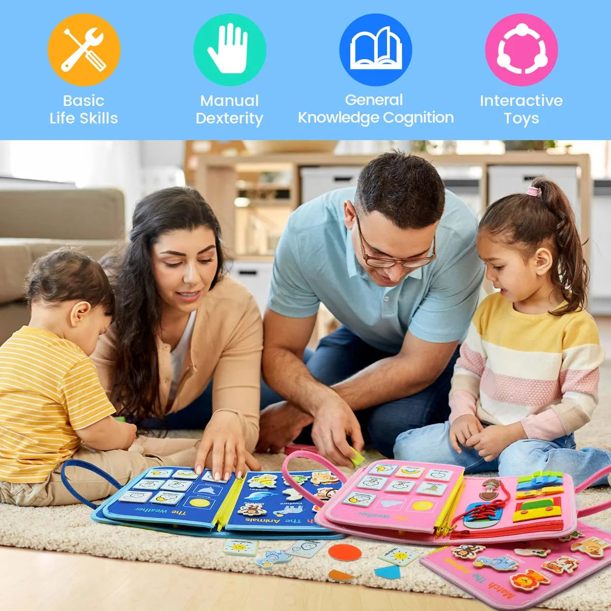 Toddlers Travel Busy Board for Boys Girls Montessori Toys for 2+ Year Old Preschool Learning Life Skill, Alphabet, Number, Shape