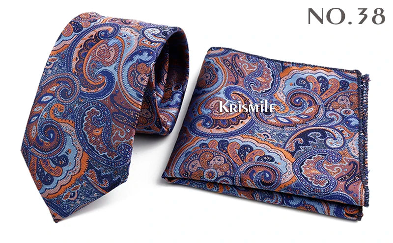 Novelty Paisley Tie Pocket Square Set For Men Skinny Slim 6cm Necktie Fit Business Wedding Party Stage Host Daily Wear Accessory