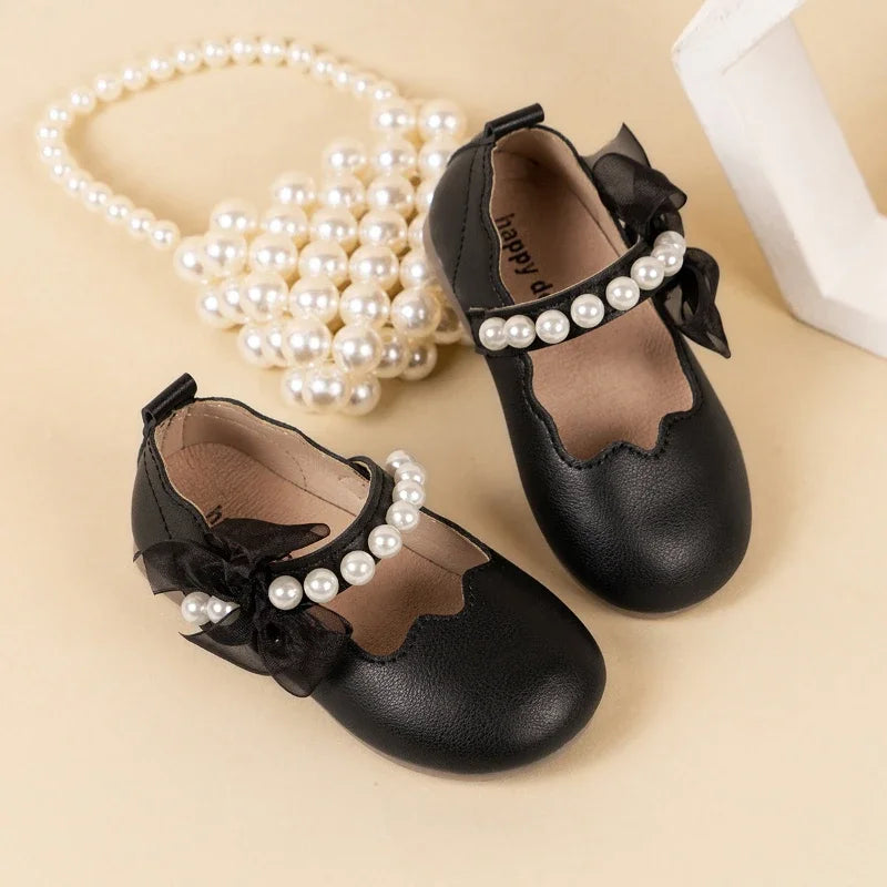 Mädchen Performance Schuhe 2025 - Frühling Herbst Baby Weiche Sohle Flats - Kinder Prinzessin Perlen Mary Janes mit Spitze Süß 7-13J
