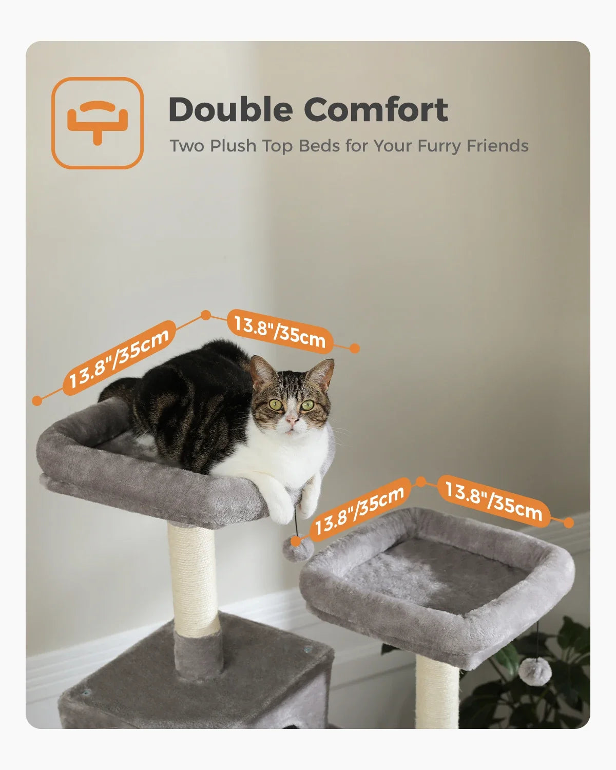 Large Cat Tree for Indoor Tall Tower for Cat Multi-Level Plush with Natural Sisal Scratching Post Condos Perches Hammock