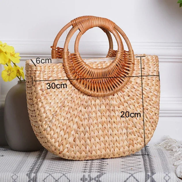 Geantă de plajă pentru femei, geantă de vară elegantă, țesută, din paie, Bohemia, tricotată, mare, geantă de mână pentru vacanță, casual, 2022