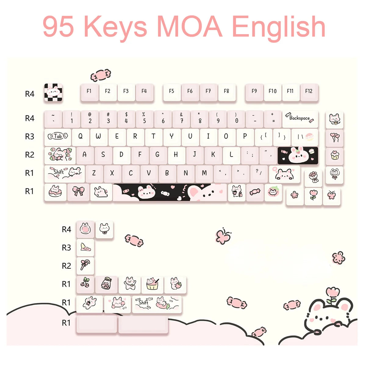 USLION 95Keys Dessert Cat Theme Keycaps MOA Profile PBT Key Caps Kit für 61/64/68/84/75/87Keys GMK67 Gaming Mechanical Keyboard