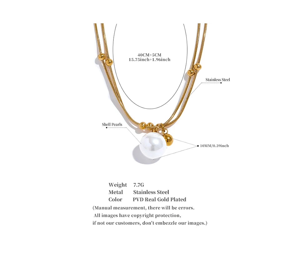 Yhpup Elegant Imitation Pearls Stainless Steel Round Beads Chain Pendant Necklace for Women Gold Silver Color Korean Jewelry