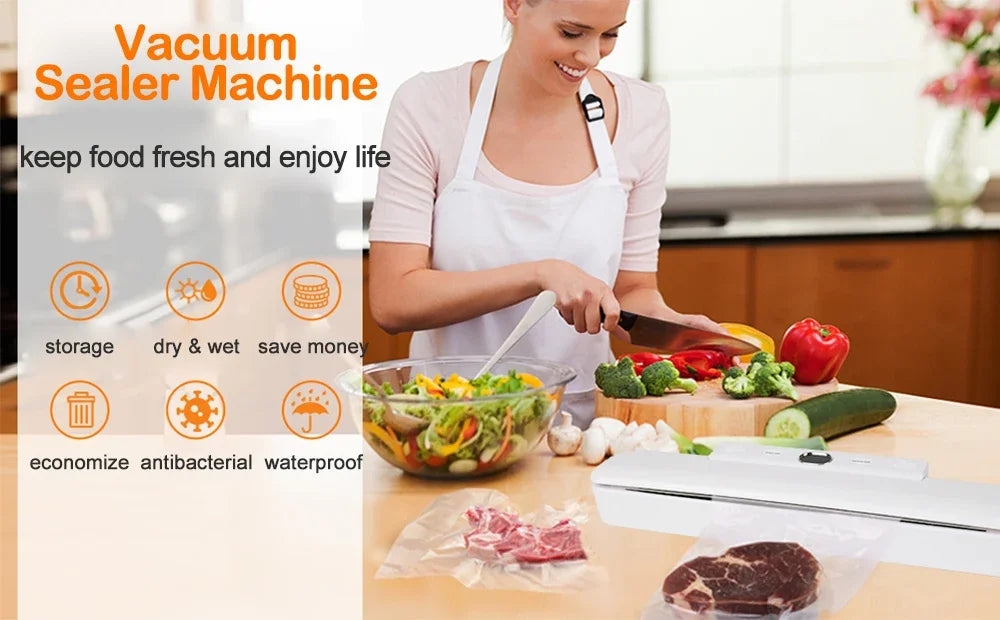 New Automatic Vacuum Sealer Machine For Food Storage With 10pcs Free Food Saver Bags 240V/110V Sealing Machine for Vacuum Pac