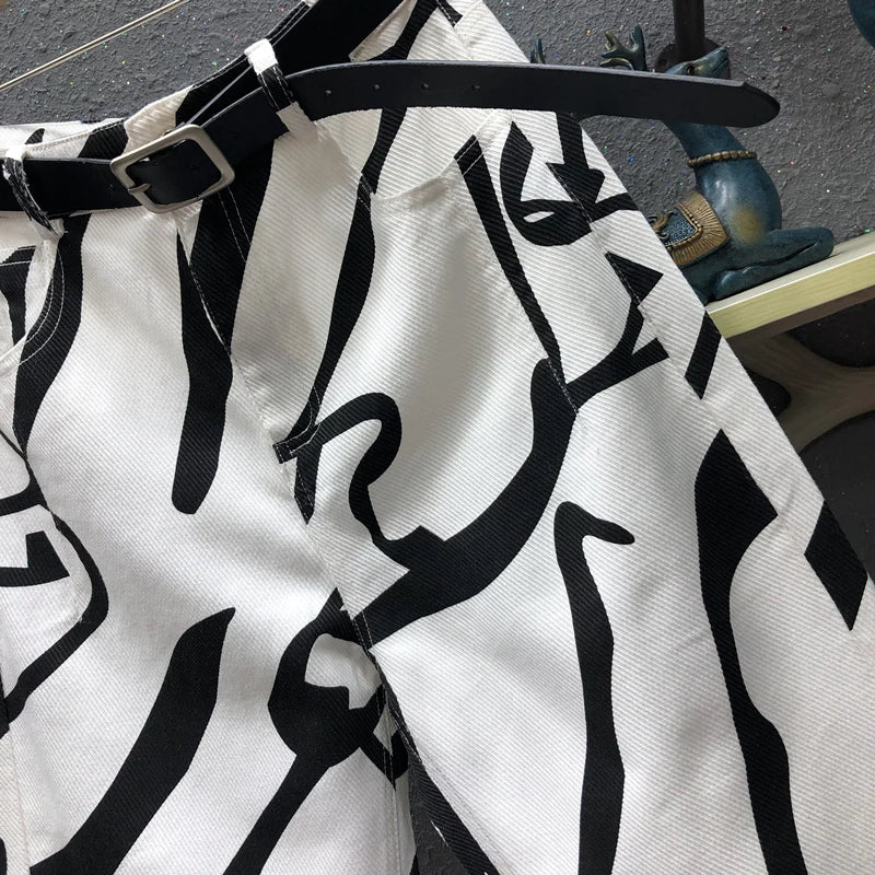 Blugi pentru femei 2025 - Stil streetwear la modă, imprimeu graffiti, talie înaltă, spălat, larg, drept