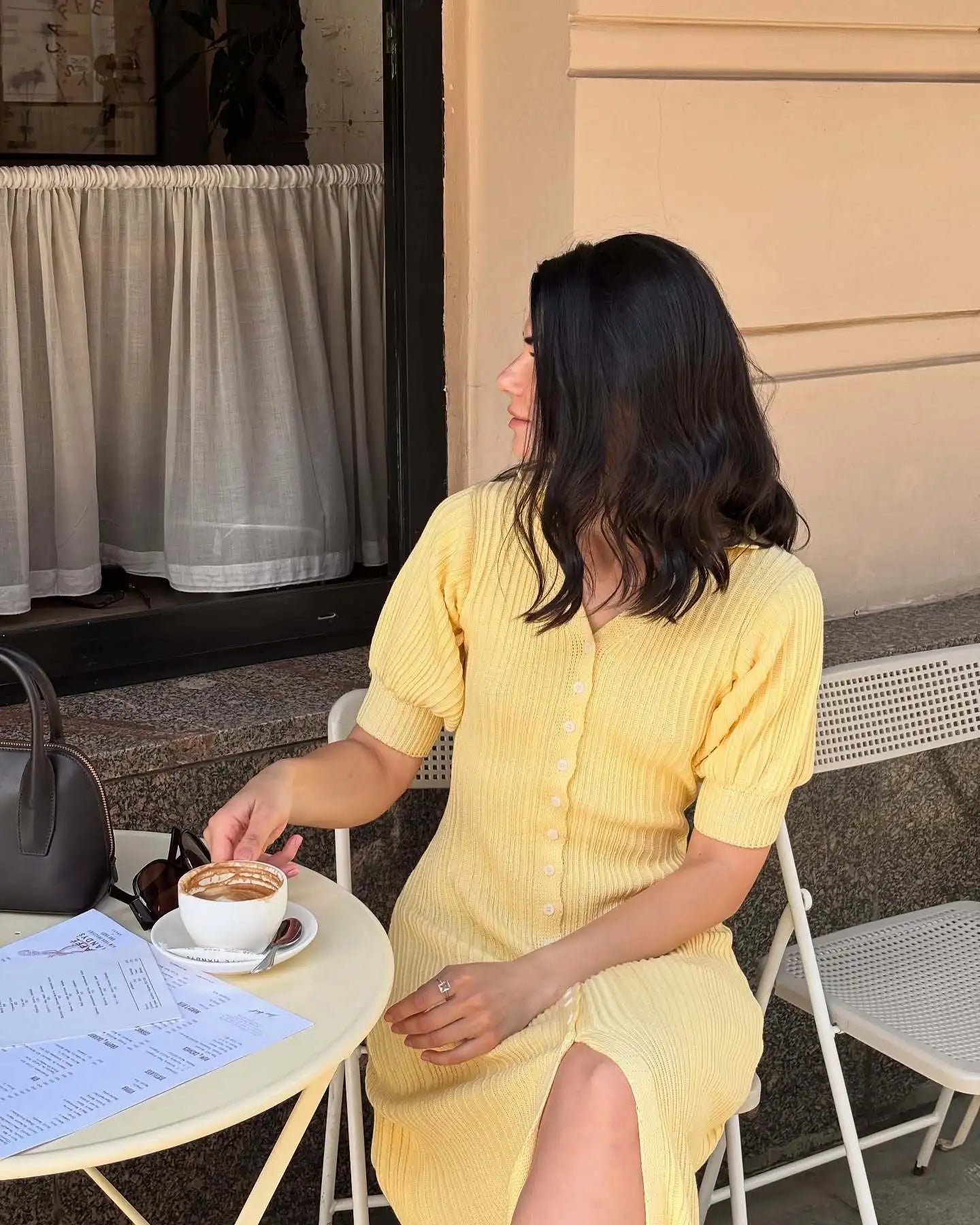 Rochie lungă tricotată Tornova cu mâneci bufante - Mărime universală, Material poliester spandex, Lungime gleznă