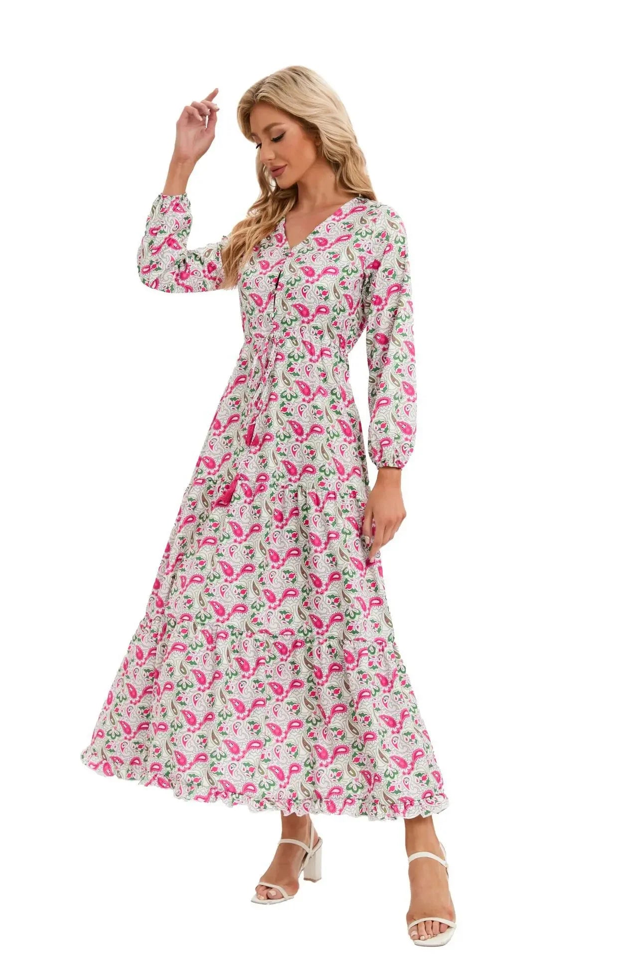 Elegant Women's Flower Long Dresses 2025 Spring New Bohemian Printed Dress Abıye Kadın Abiye Платье Robe Ete Femme Vestidos