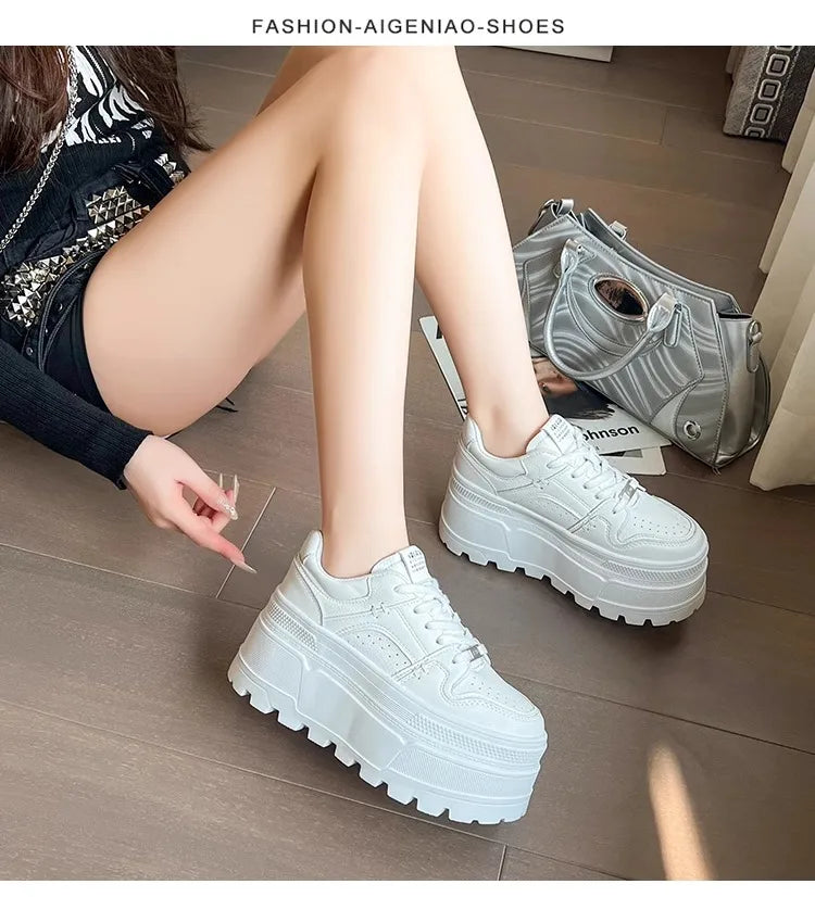 Women9 CM Platform Sneakers Casual Outdoor Simple Design Skateboard Comfortable Lace Up Sneakers Running Sports Shoes Female 40
