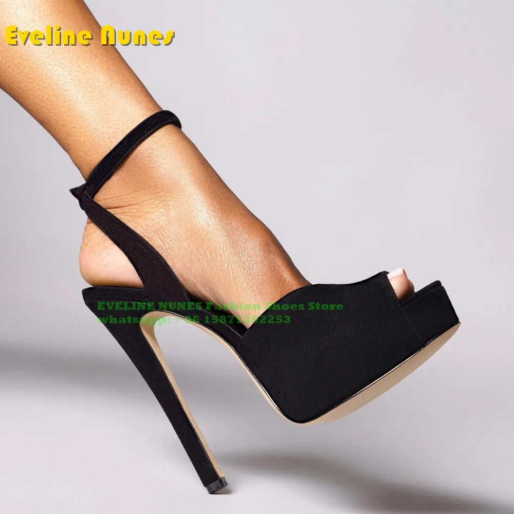 Peep Toe Platform Buckle Strap Red Sandals Pointed Toe Thin Heel Slingback elegant Women Runway Show Shoes Spicy Girl Party Trend