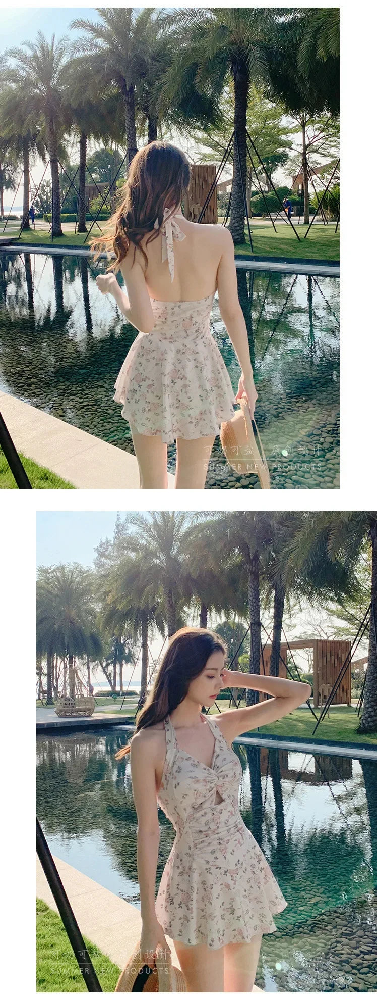 Frauen Hängendes Hals Elegant Niedlich Schwimmbekleidung Einteiliger Strand Wear Schwimmanzug Strand Kleid Schwimmanzug High Waist Bikinis Set für Mädchen