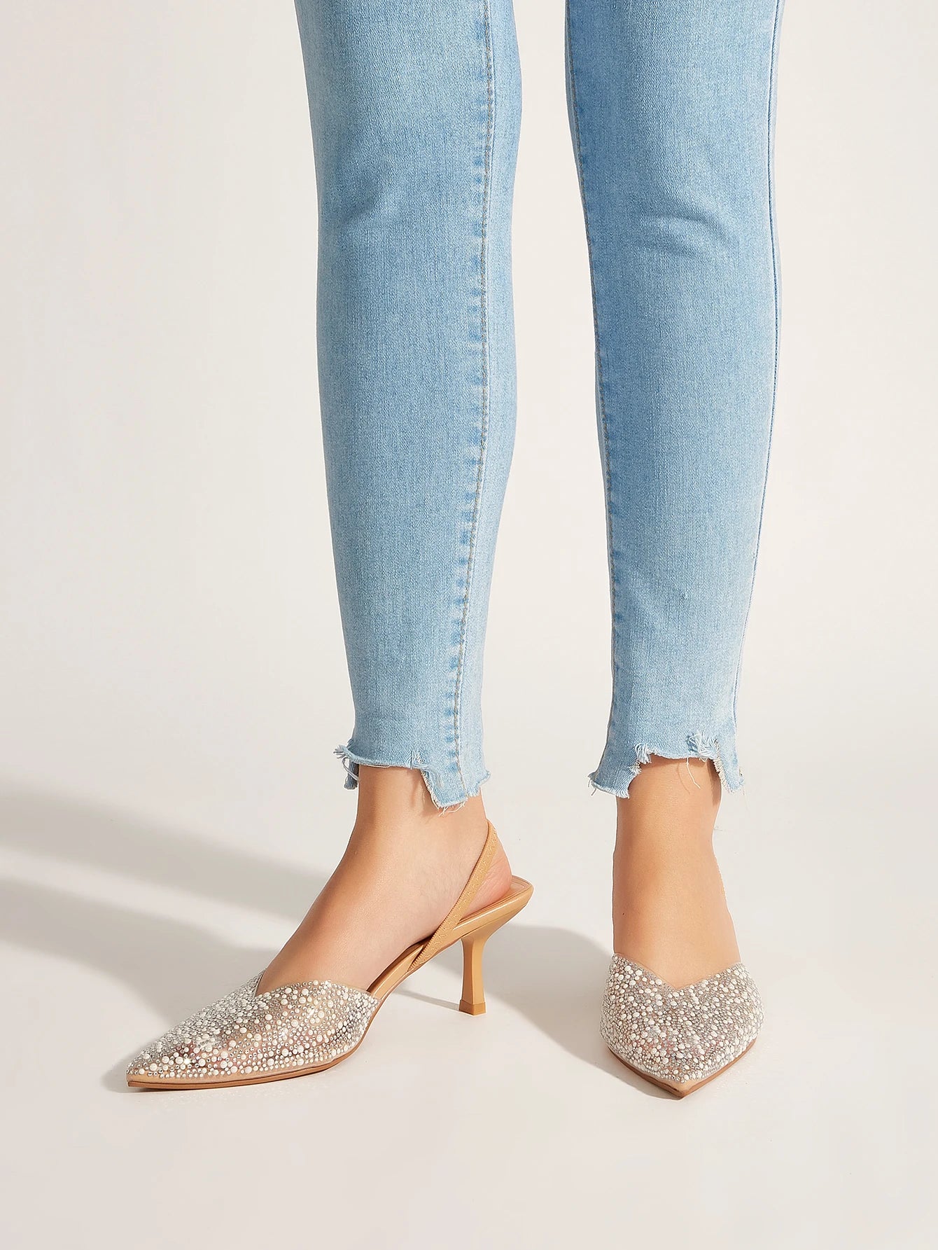 Glamorous Women's Heeled Sandals Translucent Faux Pearls Decor Slingback Stiletto Comfy Lightweight Prom Heels Summer