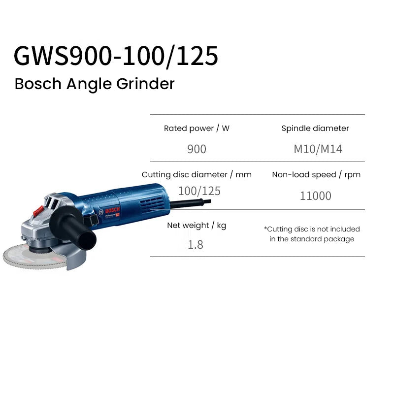 Bosch Professional Angle Grinder GWS 900-125 /100 Electric Grinder 900W Motor 125mm Slice Grinding Cutting Polishing Rotary Tool
