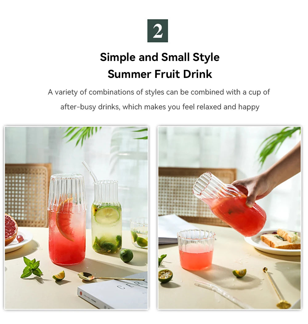 Glass Water Bottle with Glass Cup Set Drinkware Bedside Carafe with Tumbler Glasses Drinking Pitcher for Milk Beverage Tea
