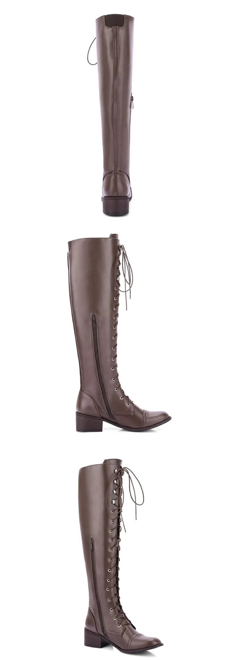 Nang Kniestiefel Schnürung - PU, 3 cm Absatz, EU41-43