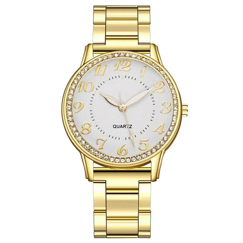 Luxury Brand Women Watch 2025 New Fashion Simple Rhinestone Steel Band Watch Ladies Big Dial Quartz Clock Bracelet Clock