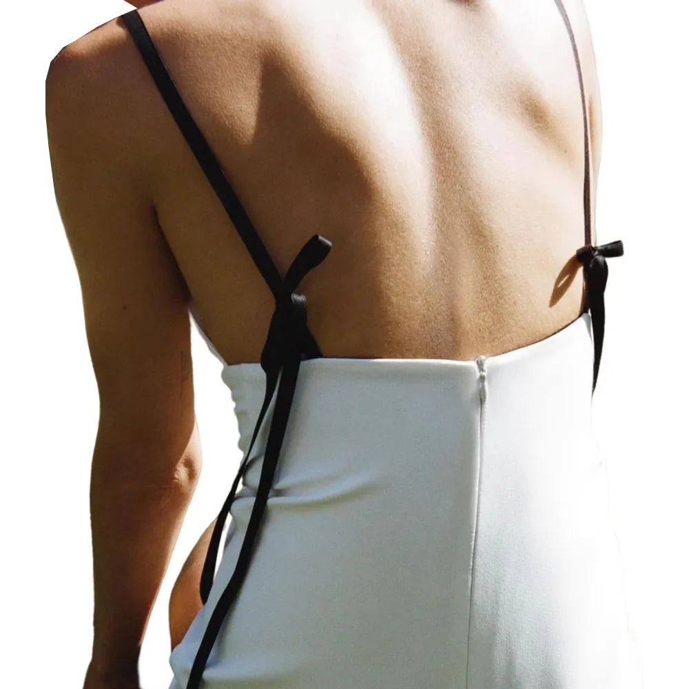 Elegant Women Dresses with Bow Mini Dress Outfits Backless Sleeveless Fashion Summer Suspenders Dresses 2024 High Street