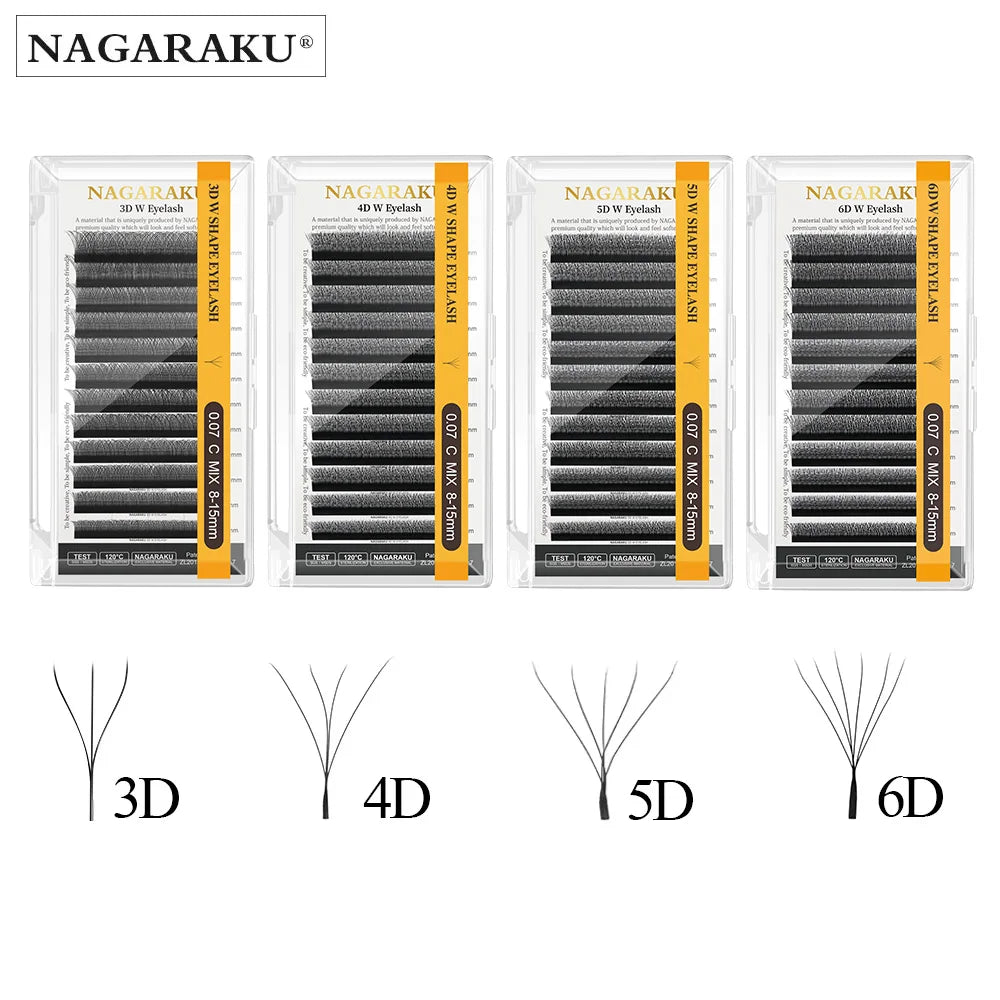 NAGARAKU Automatic Flowering W Shape Bloom 3D 4D 5D 6D Premade Fans Eyelash Extensions Natural Soft Light Full Dense