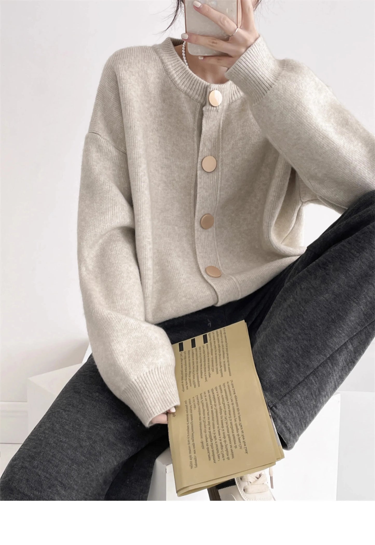 AOSSVIAO Strickjacke O-Ansatz - Größe L, Elastizität Hoch