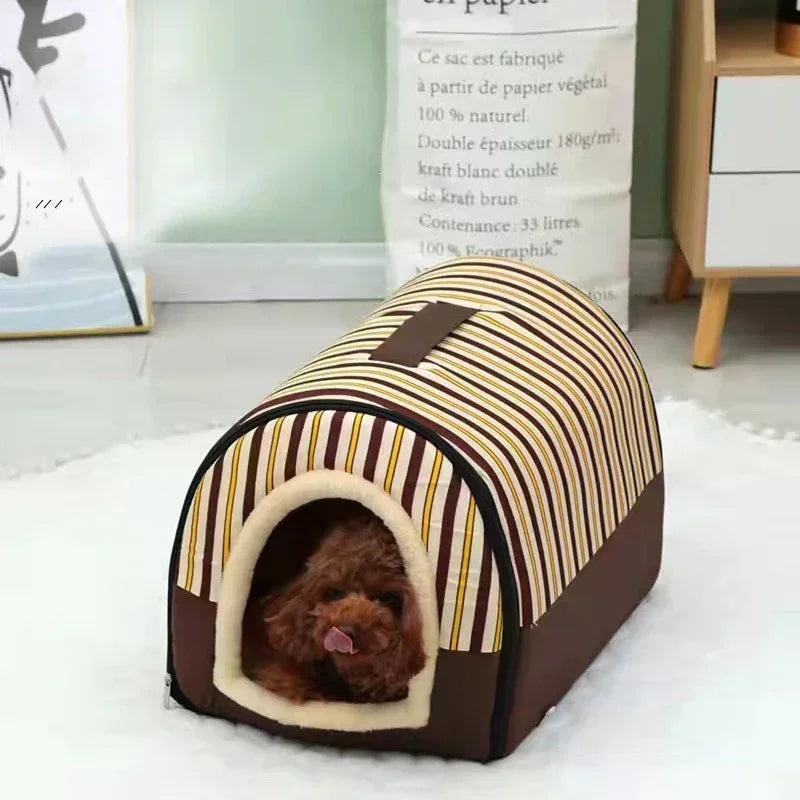 Winter Pet Cat Bed Foldable Dog House Dog Villa Sleep Kennel Removable Nest Warm Enclosed Cave Sofa Big Dog Kennel Pet Supplies