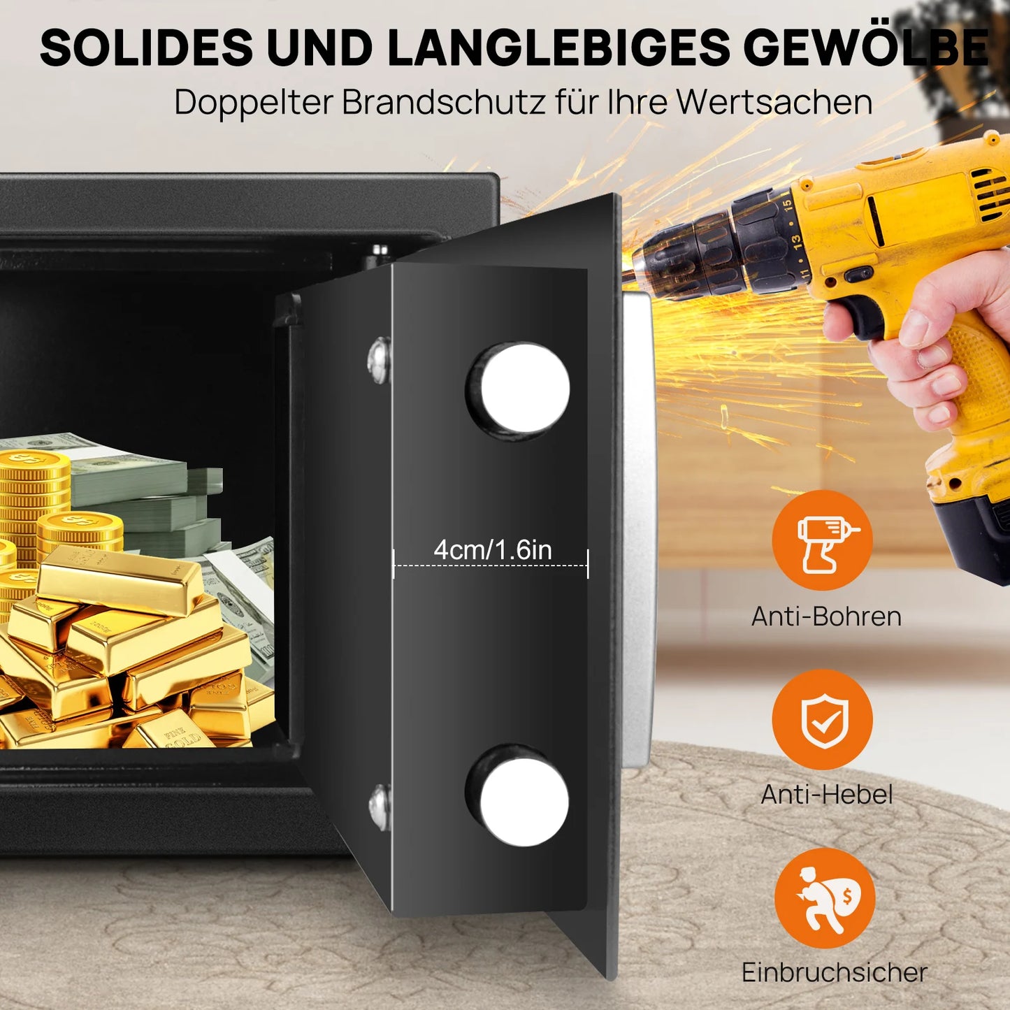 DayPlus 4.6L/8.5L/16L Safe Furniture Safe Double Bit Lock Iron Steel Safe with Lock and 2 Keys for Business Cash/Money/Jewellery