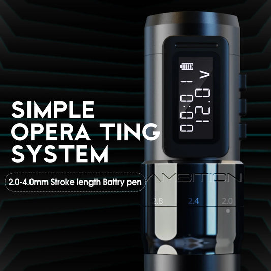 Tattoo-Maschine 2025 - Ambition MARS-U Wireless Professional Verstellbarer Hub 2-4mm - Kernloser Motor 1800mAh