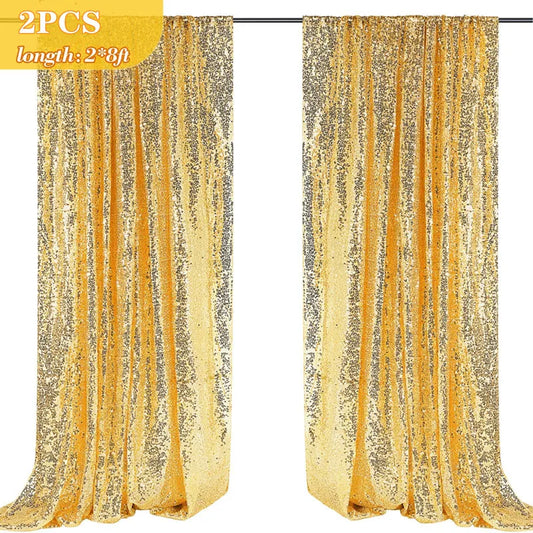 Sequin Backdrop Curtains - 2 Panels 2x8FT,Gold/Silver Backdrop Party Wedding Baby Shower Curtain Sparkle Photography Background
