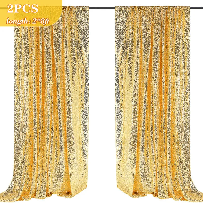 Sequin Backdrop Curtains - 2 Panels 2x8FT,Gold/Silver Backdrop Party Wedding Baby Shower Curtain Sparkle Photography Background